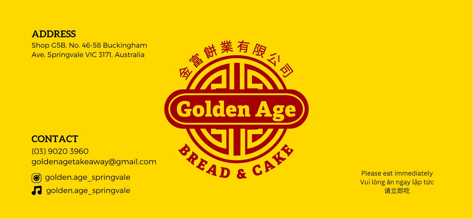 Golden Age branded yellow takeaway bag